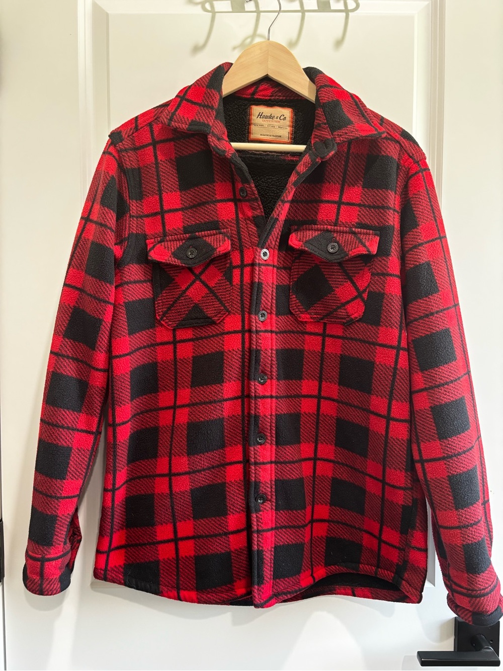 Hawke & Co Red and Black Plaid Fleece Button-Up Jacket